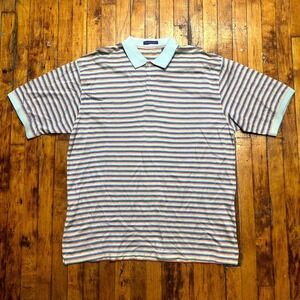 Alan Flusser Polo Shirt Men's 2XL Multi Stripe Short Sleeve Golf Performance